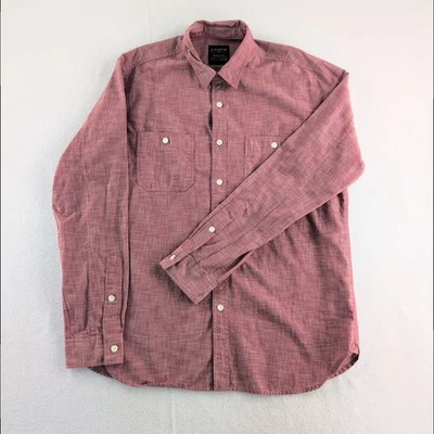 J Crew Chambray Shirt Mens Large Red Workshirt Chin Strap Cotton Pockets - Image 1 of 4