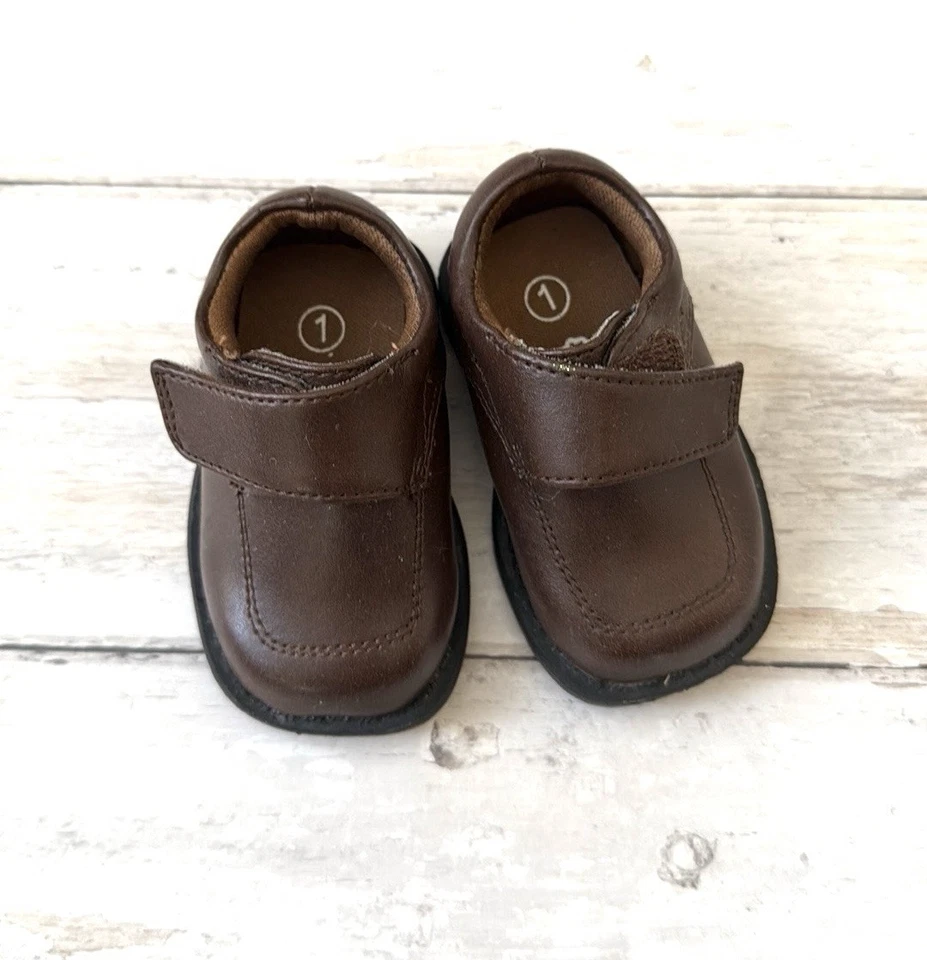 Baby Boys Size 1 Infant Brown Leather Loafers Baby Shoes Formal Wear 4.5in Sole - Image 1 of 2