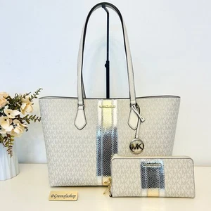 NWT Michael Kors Purse & Wallet Sheila Large Signature & Metallic Tote Bag MK - Picture 1 of 12