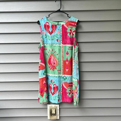 Paper Heart Anthropologie Size L Mini Shift Patchwork Dress Linen Blend Hearts - Image 1 of 4