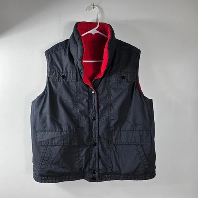 Izzi Reversible Women's Puffer Vest Black Red Quilted Snap Front Utility Pockets - Image 1 of 4