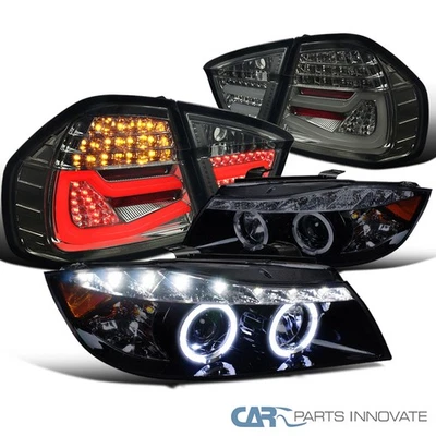 Fit 2006-2008 BMW E90 Glossy Black Halo Projector HeadLIGHT+Smoke LED Tail Lamp - Image 1 of 4