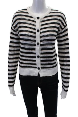 Cárdigan suéter a rayas de algodón tejido abierto Monrow para mujer negro talla múltiple XS Foto 1 de 4