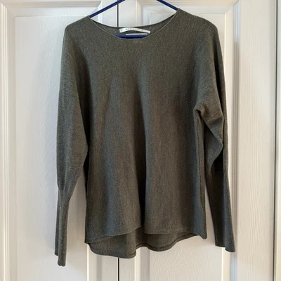 Max Studio Womens XL Sweater 100% Extrafine Merino Wool Dark Green Cuffed Sleeve - Image 1 of 4