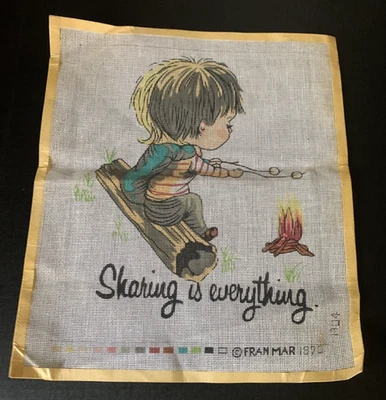 Vintage 1970 Moppets SHARING IS EVERYTHING Needlepoint Canvas Only Franmar - Image 1 of 4