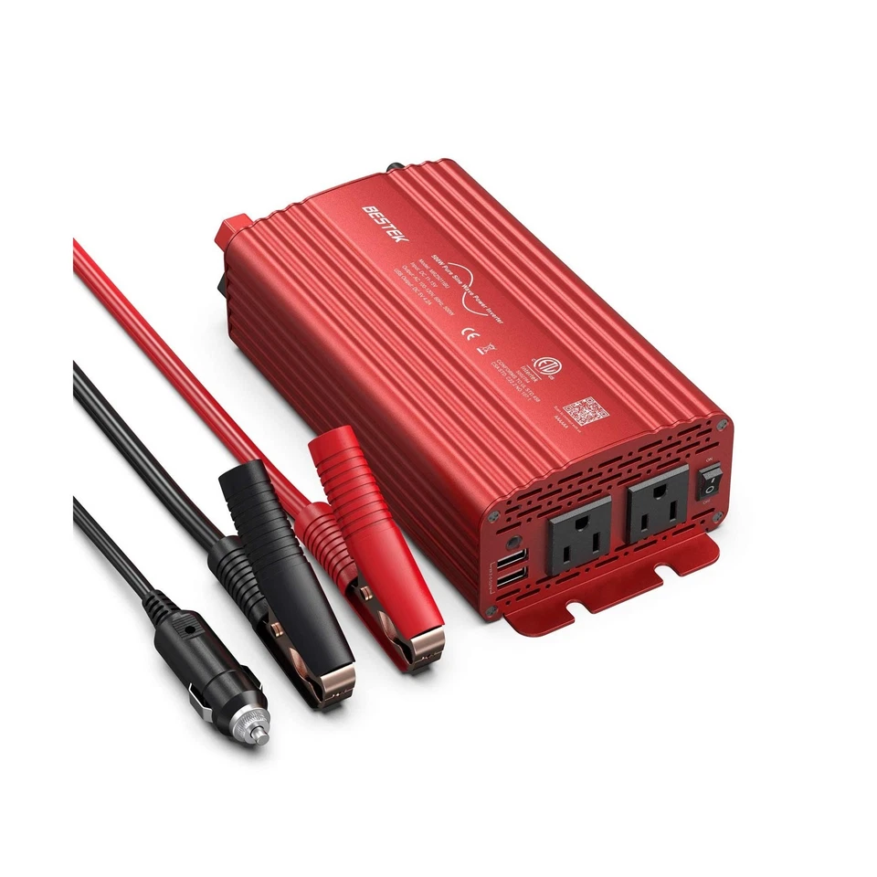 BESTEK 500W Pure Sine Wave Power Inverter DC 12V to AC(2 Outlets) 110V Car Ch... - Image 1 of 4