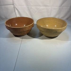 Two Vintage Watt Pottery Ovenware #5 Bowls One Brown And One Cream - Picture 1 of 17