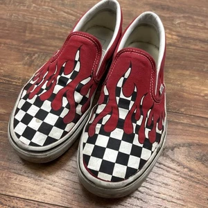 Vans Classic Slip-On Checker Drips Flame Red Sneakers Shoes Men's 8.5 W 10 - Picture 1 of 15