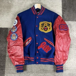 Vintage Delong Varsity Letterman Jacket School Wool Leather Red Mens 36 Small - Picture 1 of 7