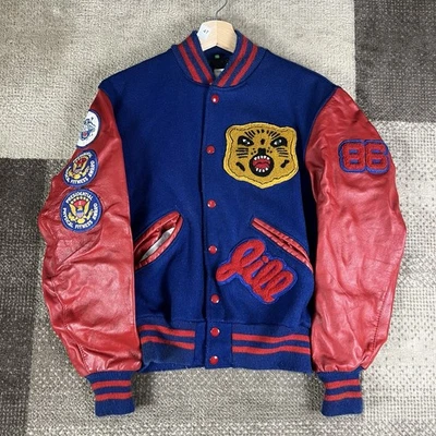 Vintage Delong Varsity Letterman Jacket School Wool Leather Red Mens 36 Small - Image 1 of 4