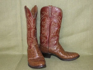 LUCCHESE 8.5 D Brown Leather Full Quill Ostrich Round Toe Cowboy Boots #20992 - Picture 1 of 17