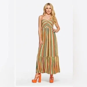 Jessica Simpson Ronan Rainbow Stripe Jumpsuit Medium Smocked Tiered Flare Leg - Bild 1 von 14