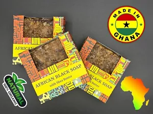 3 x 1 lb Raw African Black Soap Bar 100% Pure Natural Organic Ghana Bulk BEST !! - Picture 1 of 8