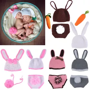 Easter Rabbit Newborn Baby Boy Girl Knit Crochet Costume Photo Prop Outfit Set - Picture 1 of 65