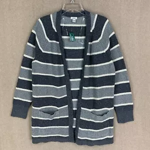 LL Bean Womens Sweater XL NEW! Gray Striped Chunky Knit Organic Donegal Cardigan - Picture 1 of 8