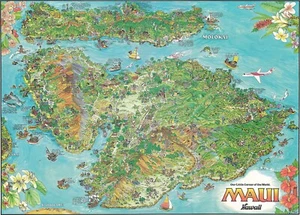 1979 Map Maui Hawaiian Islands Molokai Lanai Kahoolawe 11x15 Art Print Home Deco - Picture 1 of 2