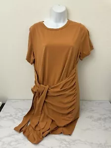 Tunic Dress Belted Wrap Pullover Orange Wonens Plus Sz 0XL Short Sleeve Ruched R - Picture 1 of 6