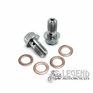 2x Stainless Steel Banjo Bolts 3/8" & 4x Copper Washers Motorbike 3/8 UNF B8-61 - Picture 1 of 1