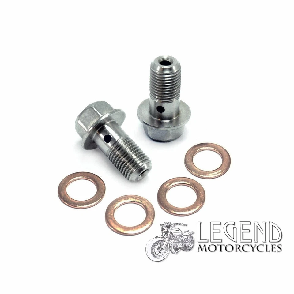 2x Stainless Steel Banjo Bolts 3/8" & 4x Copper Washers Motorbike 3/8 UNF B8-61 - Image 1 of 1