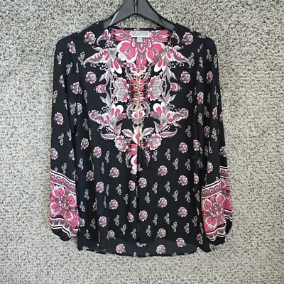 Blusa transparente con estampado de cachemira rosa mediano PM Petite de la colección JM para mujer Foto 1 de 4