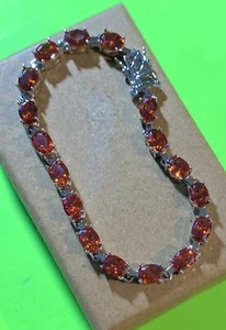 16g Sterling Silver FIERY ORANGE GARNET Spessartine Tennis 925 Bracelet 7.5” - Picture 1 of 3