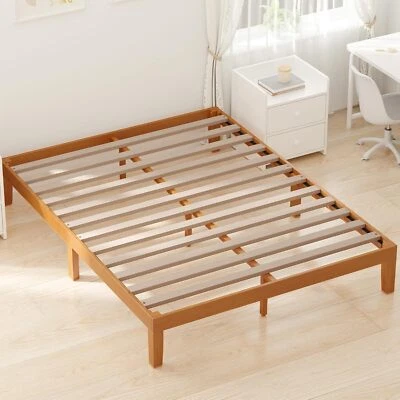 Full Size Wood Bed Frame 12in Wooden Platform Bed Foundation with Support Slats - Image 1 of 4