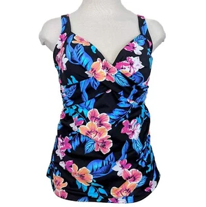 LANDS END Women's 10 Tankini Top Wirefree Adj Straps Ruching Multicolor Floral  - Picture 1 of 13