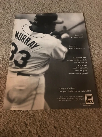 Vintage 1996 EDDIE MURRAY 500 500TH HOME RUN HR FILA Poster Print Ad 1990s Cover