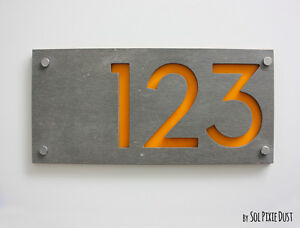 Modern House Numbers, Concrete & Acrylic - Sign Plaque - Door Number Custom Made