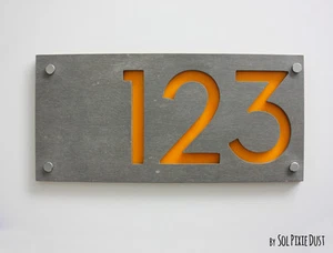 Modern House Numbers, Concrete & Acrylic - Sign Plaque - Door Number Custom Made - Picture 1 of 7