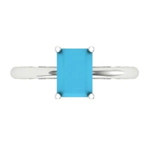 1.75ct Radiant Cut Turquoise Stone Wedding Bridal Promise Ring 14k White Gold - Picture 1 of 11