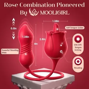 Sex Toys Rose Vibrator Dildo - MOOLIGIRL 4IN1 Adult Toys for Women with 9 Tongue - Picture 1 of 4