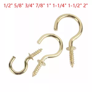 Iron Copper Plating Cup Hook 1/2"-2" Screw In Hanging Towel Hat Bag Coat Kitchen - Picture 1 of 15