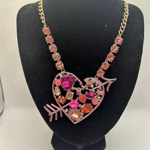 BETSEY JOHNSON Rose Gold-Tone "Not Your Babe"pink heart bling statement necklace - Picture 1 of 3
