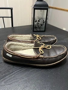 L L Bean Dark Brown Sherpa Lined Moccasin Slippers Men’s 9 M - Picture 1 of 7