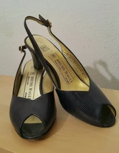 Vin BRUNO MAGLI Dark Blue LIZARD Skin Peep Toe Slingback Pump Gold Hardware  - Picture 1 of 12