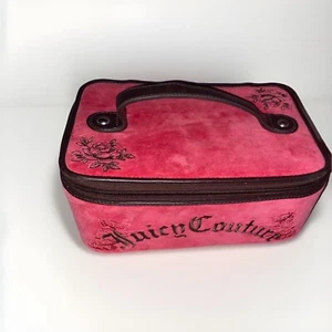 Y2K Juicy Couture Makeup Traincase Pink Brown Velour Scottie Zipper Box Y2K. - Picture 1 of 24