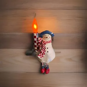 Sciarpa vintage Sue Nell luce notturna pupazzo di neve mensola sitter rosso e bianco a scacchi - Foto 1 di 9