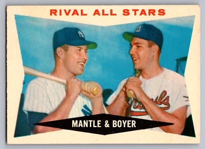 1960 Topps #160 Mickey Mantle Yankees y Ken Boyer Cardinals Foto 1 de 3