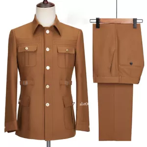 Men's Suit Pants 2-piece Business Jacket Pants Set Formal Business Wedding Coat - Picture 1 of 48
