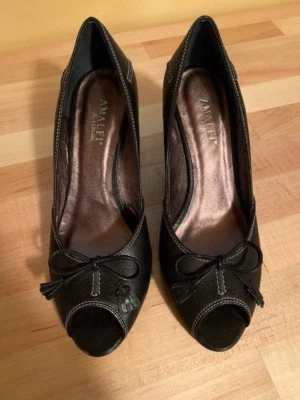 NUEVO Negro Amalfi Rangoni ZAPATOS Tacones Abiertos Punta abierta CUERO 6.5  Foto 1 de 4