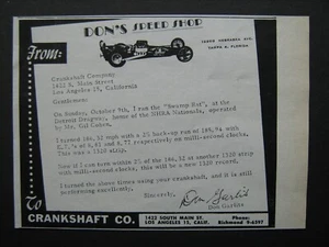 Don Garlits from Don's Speed Shop, Tampa FL--letter to Crankshaft Co--orig ad - Picture 1 of 1