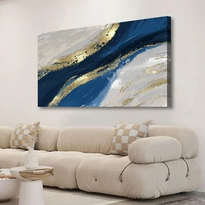 Abstract Canvas Wall Art for Living room Office Bedroom Golden Blue Wall Art ... - Picture 1 of 9