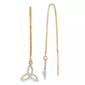 14k Two-Tone Gold Box Chain Celtic Triquetra Symbol Threader Earrings - Picture 1 of 7