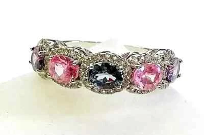 Anillo HSN Colleen Lopez Plata Esterlina Rosa, Espinela Púrpura y Topacio Blanco Talla 7 Foto 1 de 4