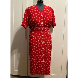 Vintage Plus Size 90s Button-down Red Dress By Sunshine Starshine - Picture 1 of 12