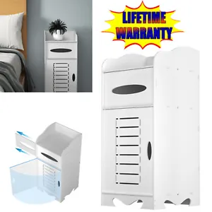 Toilet Paper Roll Holder White PVC Free Standing Bathroom Storage Cabinet Shelf - Picture 1 of 21