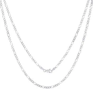 10K White Gold Solid Figaro Chain Necklace Mens Womens 16"- 30" - Picture 1 of 10