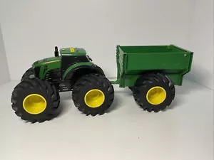 John Deere Kids Monster Treads Tractor Toy Wagon Lights & Sounds Green Trailer - Picture 1 of 9