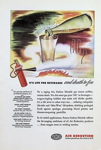 VINTAGE 1940s Print Ad ~ AIRCO - CO2 ~ It's life for beverages and death to fire - Picture 1 of 1